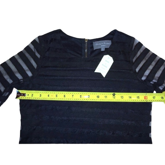 🌺SOLD ON BAY🌺 Anthropologie Stripe Mesh Tee Small 2 4 Black Lined Short Sleeves - Picture 8 of 13